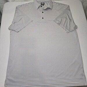 Men's FootJoy FJ Golf Polo Striped Blue White Performance Stretch Activewear, XL